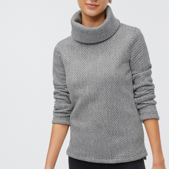 J. Crew Tops - J. Crew Pullover Top Size XL Black White Herringbone Fleece Funnel Neck